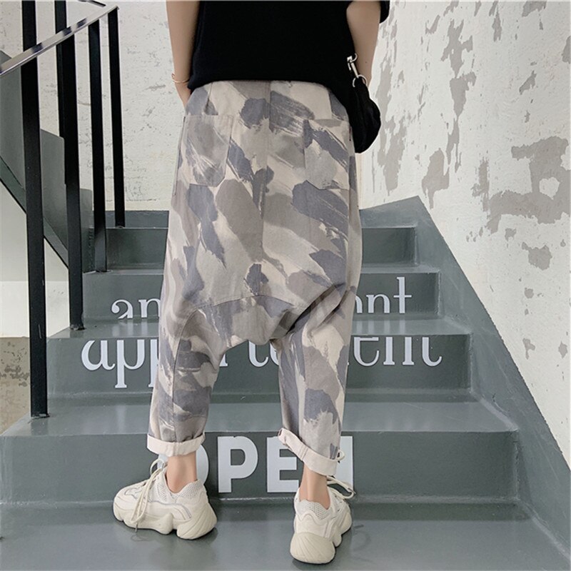 Zomer Mannen Camouflage Low Crotch Joggingbroek Hip Hop Mannelijke Baggy Harembroek Losse Joggers Onregelmatige Kruis Broek Mannen X9142