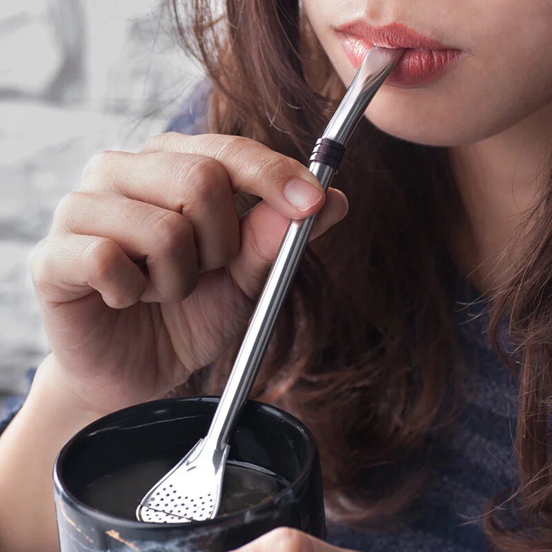 2 in 1 Coffee Straw spoon Stainless filter Spoon Teaspoon Dessert Snack Scoop Ice Cream Mini Spoons Tableware