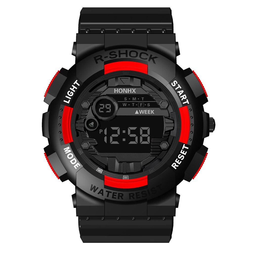 Honhx Luxe Heren Digitale Led Horloge Mode Chronos Countdown Horloge Datum Sport Mannen Outdoor Elektronische Horloge: Rood