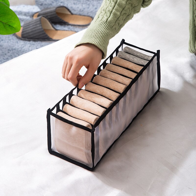 Bra Storage Boxes Underwear Clothes Organizer Drawer Nylon Divider Closet Storage For Folding Ties Socks Shorts Organiser: black 11 Grid