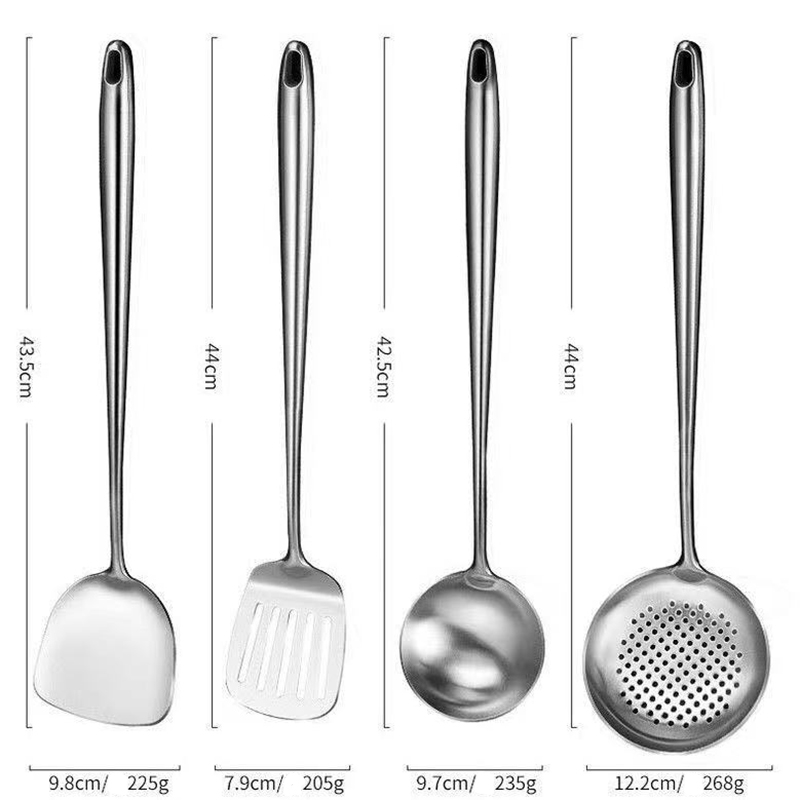 304 Stainless Steel Wok Spatula Metal Kitchen Accessories Slotted Turner Rice Spoon Ladle Cooking Tools Utensil Set