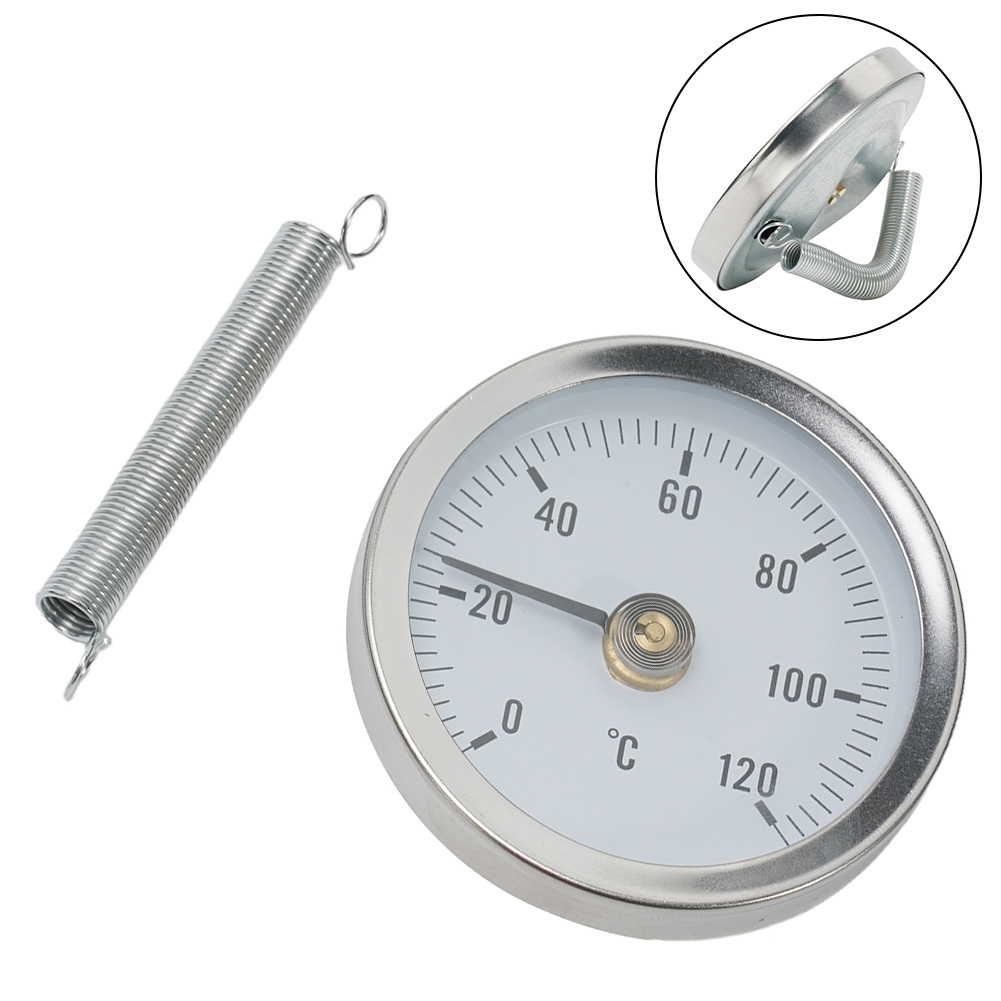 0-120 ℃ Termometro a tubo con morsetto in acciaio inossidabile sulla molla di riscaldamento del tubo Strumento industriale a molla con indicatore di temperatura in metallo da 63 mm