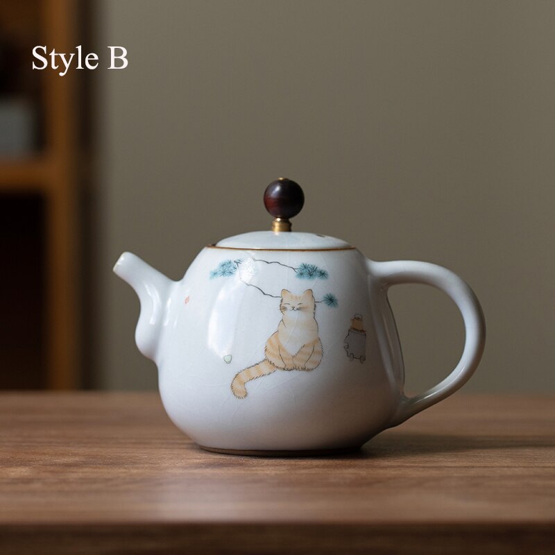 LUWU cute cat ceramic teapot traditional chinese tea pot 280ml: Style B