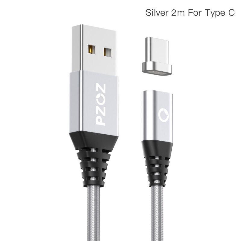 PZOZ Magnetic Cable 2M Type C Micro USB C Fast Charging Phone Microusb Type-C Magnet Charger usb c Charge cord for iphone xiaomi: Silver 2M For Type-c