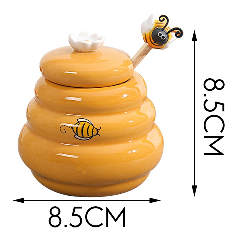 Ceramic Beehive Honey Pot and Wooden Dipper Honey Jar with Lid Honey Stir Bar for Honey Jar Supplies Kitchen Accessories