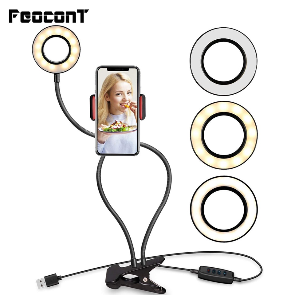 Selfie Anello di Luce con il Telefono Cellulare Supporto Del Basamento anello lampada per Streaming In Diretta/di Trucco LED di Illuminazione Della Macchina Fotografica con Flessibile braccia Compatib