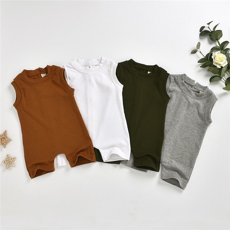 Neugeborenen-Baby-strampler aus baumwolle für jungen und mädchen, ärmelloser Overall mit knöpfen, sommerkleidung