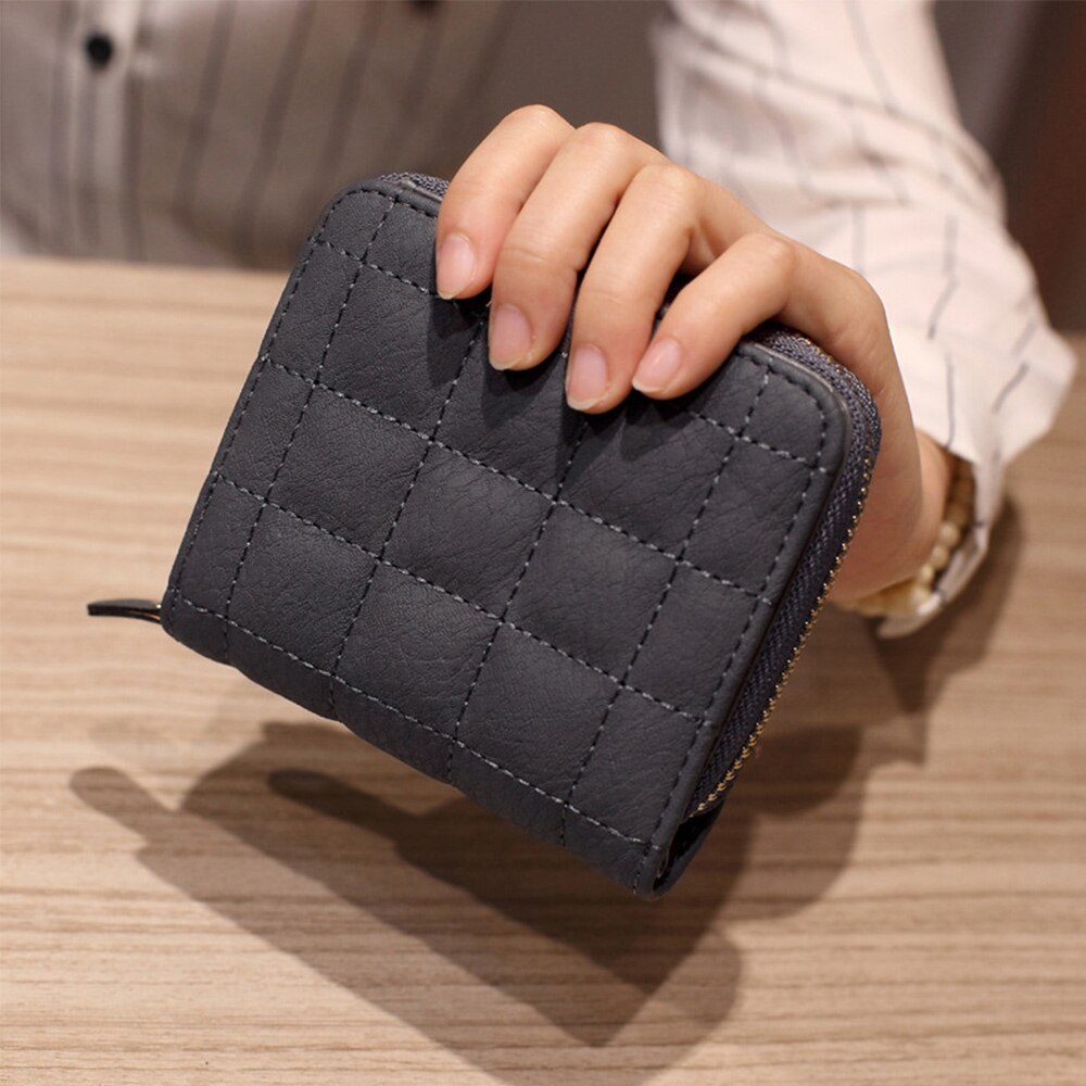 Women Short Wallets PU Leather Female Plaid Purses Nubuck Card Holder Wallet Woman Small Zipper Wallet With Coin Purse: 2