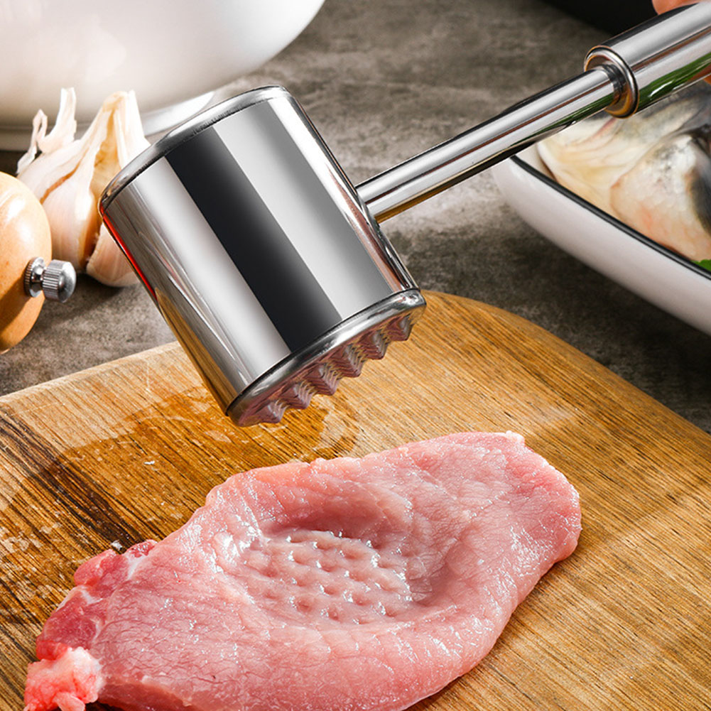 Mazo para carne libras de plata de acero inoxidable cocina ablandador de barbacoa lavavajillas carne Hangable a prueba de herrumbre de doble lado