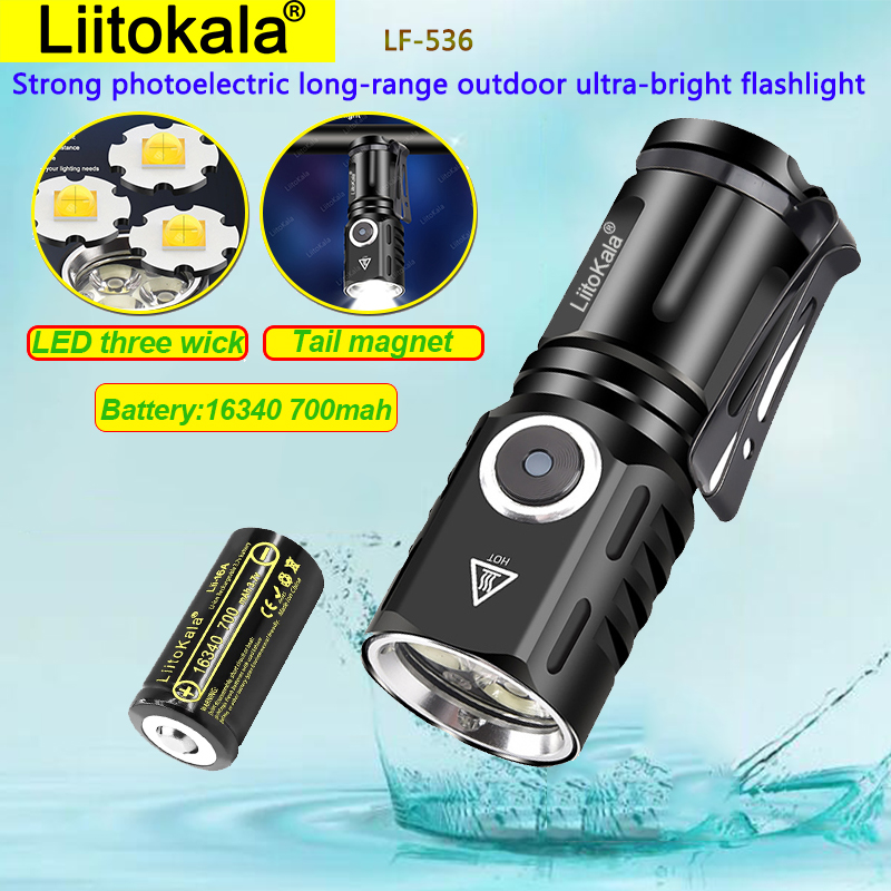 Liitokala lf -535 lf-536 led +16340 700 mah genopladeligt batteri stærk fotoelektrisk langtrækkende udendørs ultralys lommelygte: Blå
