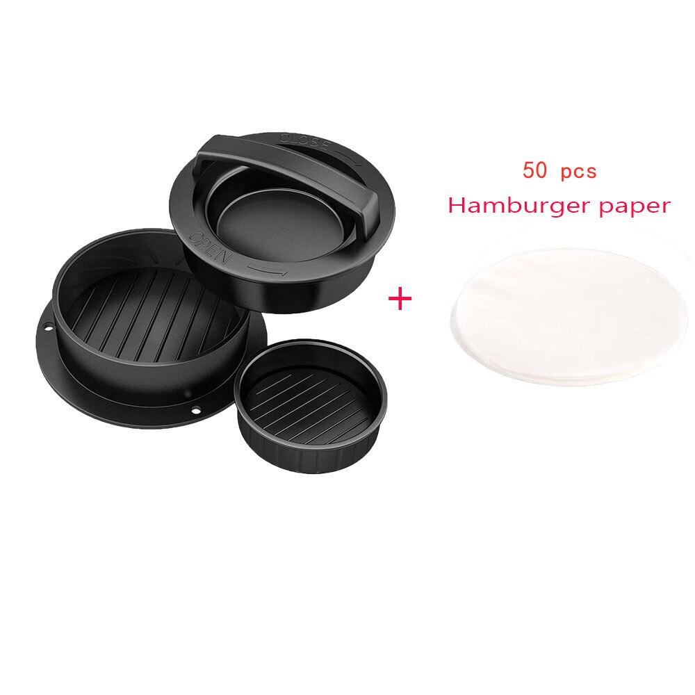 Hamburger Meat Press Maker Round Shape Non-Stick Chef Cutlets Hamburger Meat Beef Grill Pie Press Mould Maker Kitchen Supplies: with 50pcs Paper