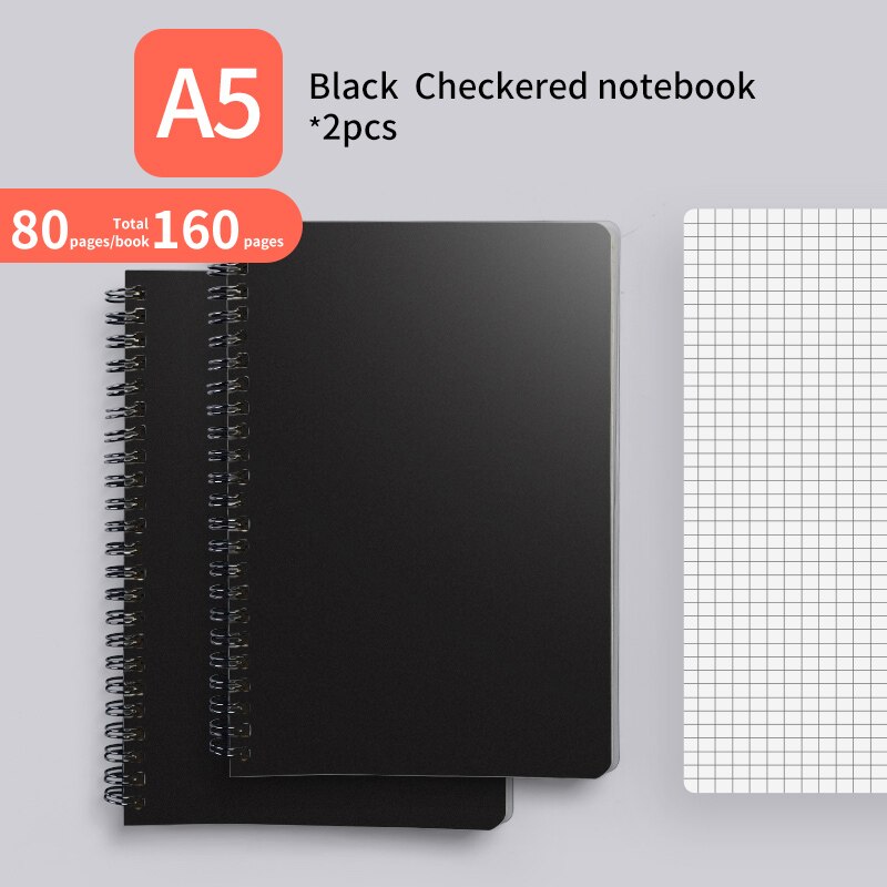 M&amp;G A4/A5/B5/A6 PP Double Spiral Notebook Checkered/Cornell/Horizontal Line/Blank Notepad Pocketbook Journal Diary Drawing: B-A5 Checkered 2PCS