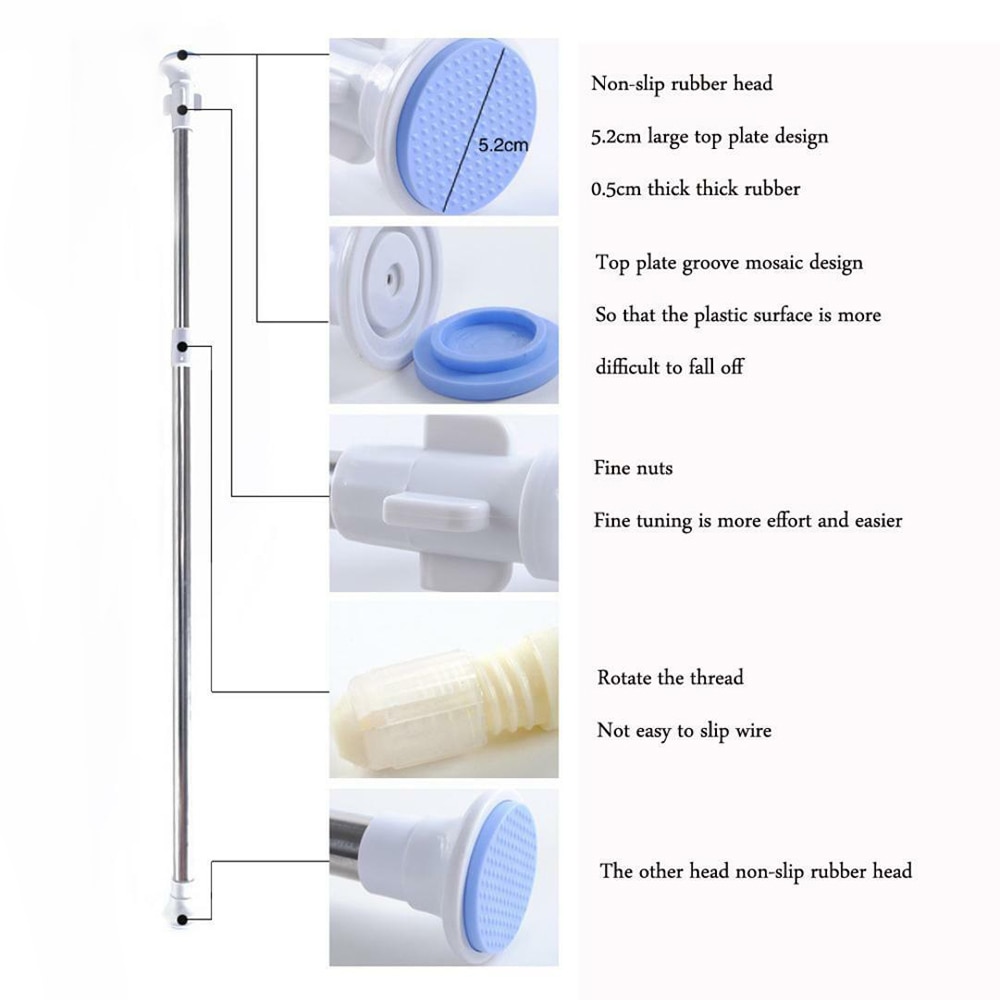 Telescopic Shower Bath Curtain Rail Extendable Heavy Duty Stable Steel Pole Rod Blue Head Telescopic Shower Curtain Rod