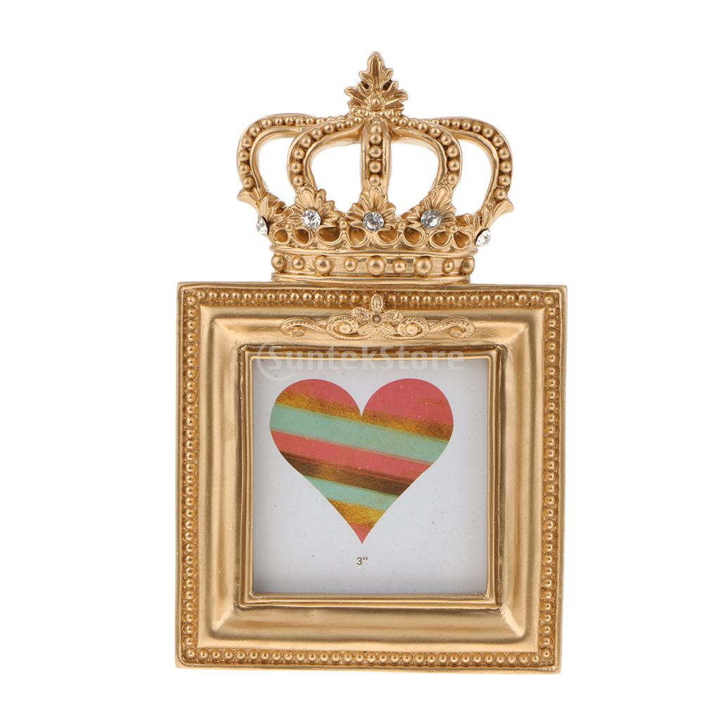 Europese Retro Stijl Gesneden Gouden Kroon Fotolijst Hars Ambachtelijke Xmas: Square 3 Inch
