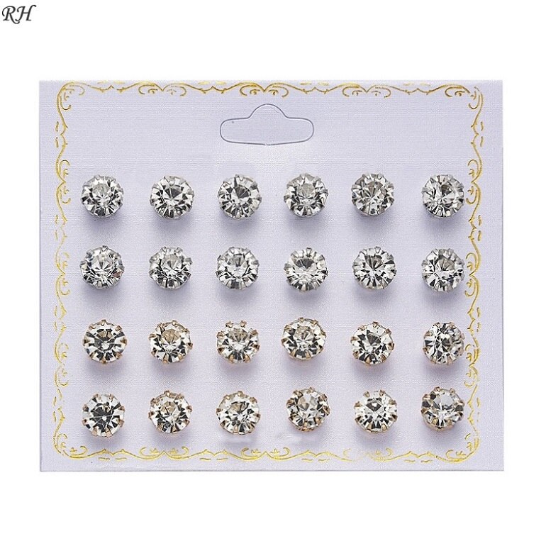 12 pairs/set Crystal Simulated Pearl Earrings Set Women Jewelry Piercing Ball Stud Earring kit Bijouteria brincos