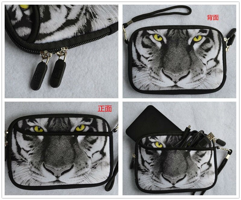 Housse de transport pour disque dur externe portable 2.5 pouces en néoprène avec tête de tigre blanc, pochette souple
