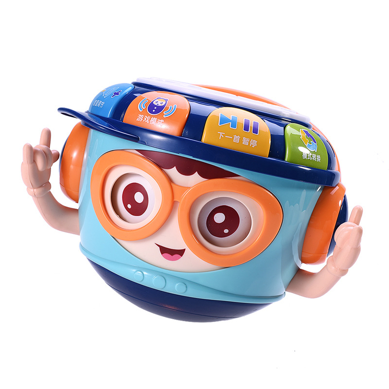 Kinderen Speelgoed Hand Drums Tumbler 0-3Y Multifunctionele Vroege Onderwijs Baby Bijtring Zachte Oor Molars Pat Drum: Blauw