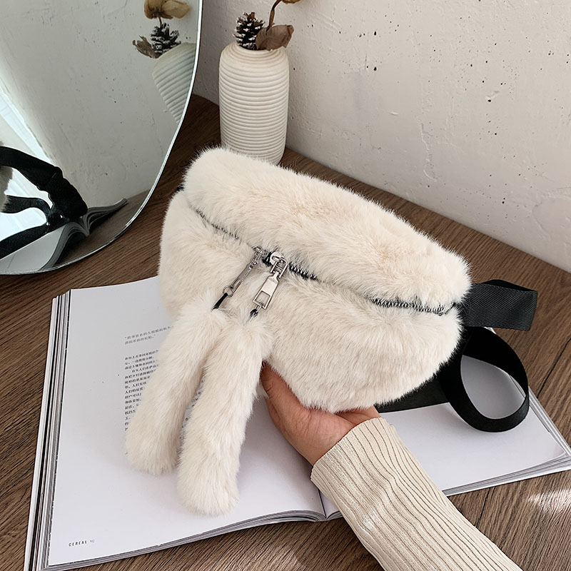 Trendige gürteltasche für damen, winter-samt-brusttasche, einfarbige schultertasche, bauchtasche, damen-outdoor-sportgürtel: Weiße bauchtasche