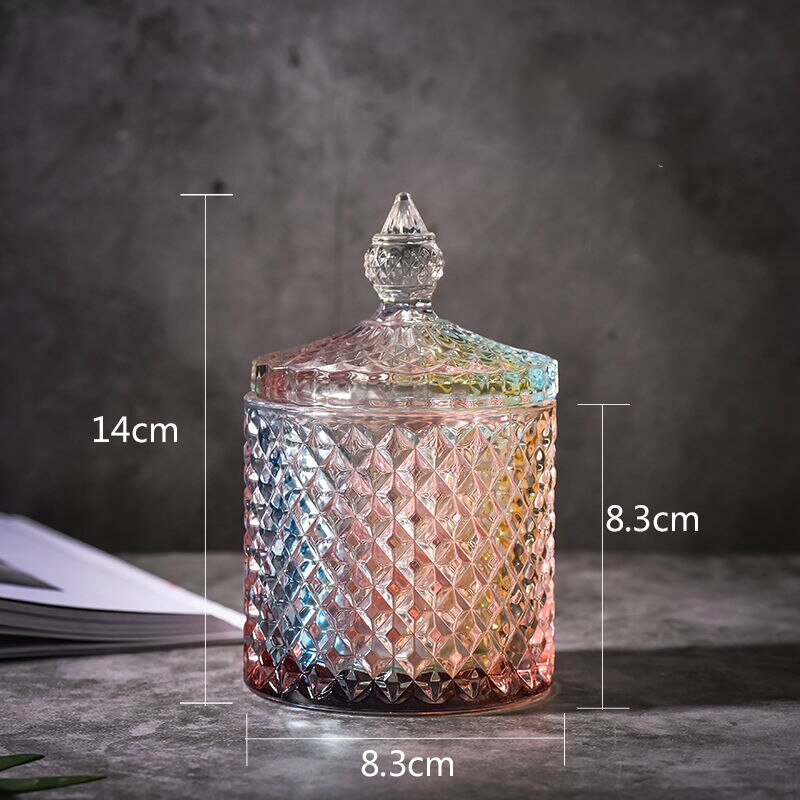 Tarros de cristal con tapa, latas de azúcar en lata de cristal, caja de dulces de diamante, recipiente para bastoncillos, almohadilla de algodón, recipiente de vidrio para almacenamiento doméstico: C