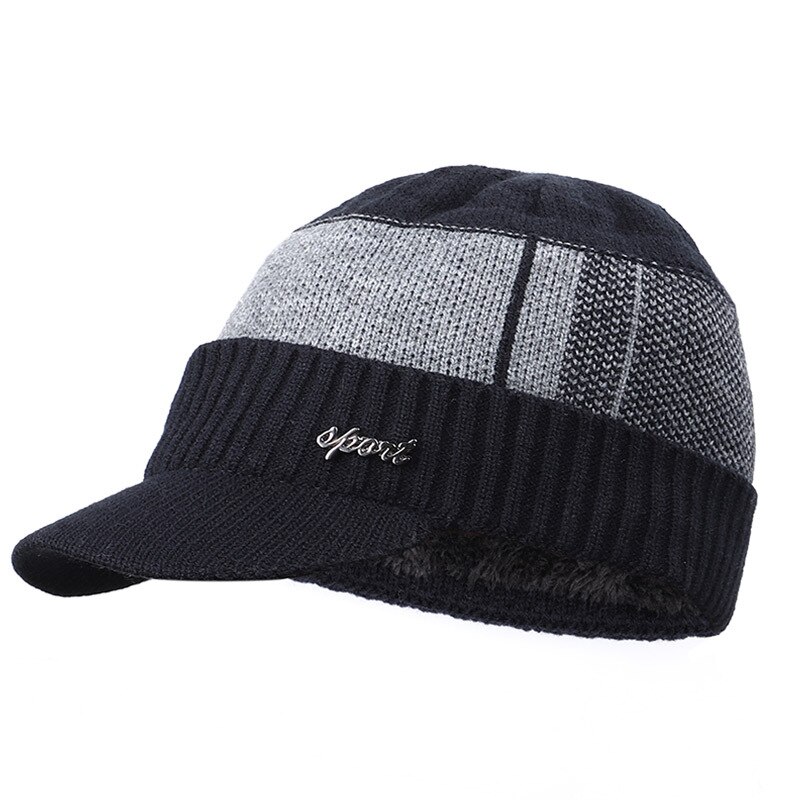 Fending luksus todelt hat og tørklæde mænds strikket hat tørklæde efterår og vinter plus fløjl hat hals uld hat sl -07: 5