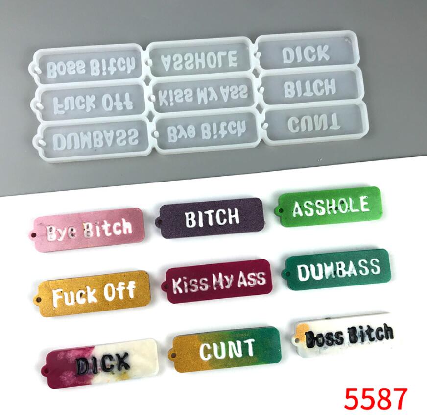 Punk Style 4 In 1 Rude Language Bad Words Curse Swear Words Keychain Resin Mold for DIY Epoxy Pendant Silicone Molds