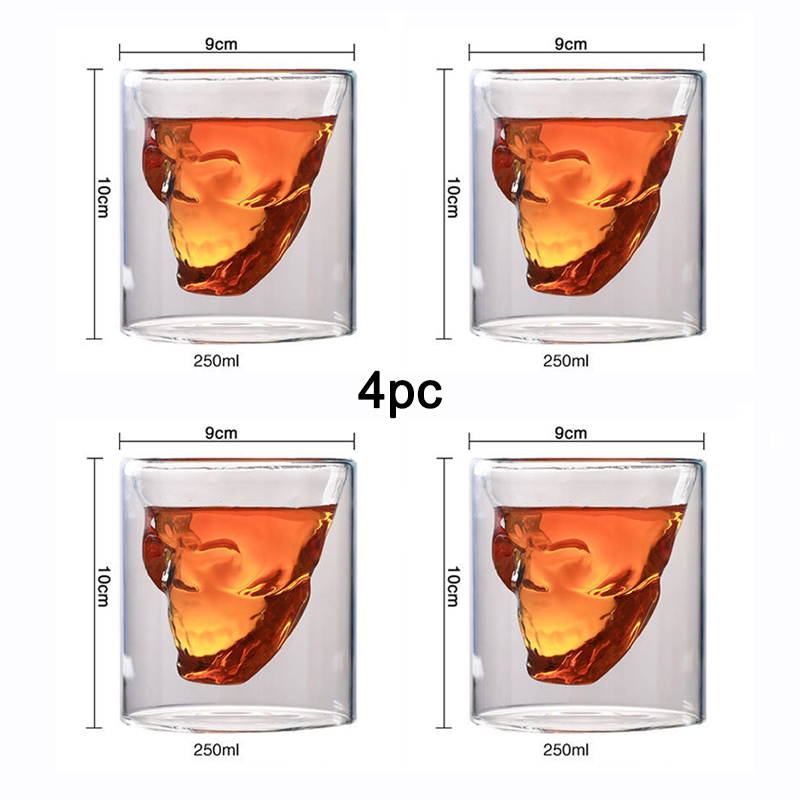 Dobbeltlagsskalle vinglass vodka whisky brandy krus rom øl krystallkopper kjøkken bar vin sett drinkware gutt: Xl -250ml-4 stk