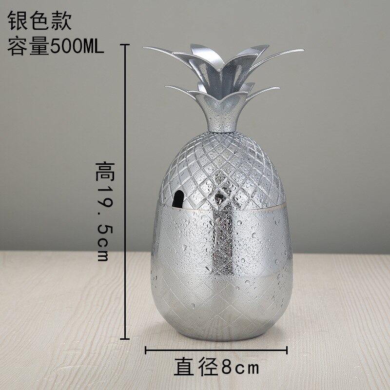 Verre à cocktail ananas en acier inoxydable de 500ml, verre à vin en métal, tasse de mule de moscou, verre à cocktail moléculaire spécial et bar: silver