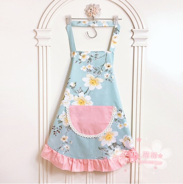 cotton cloth princess apron print floral cleaning apron kitchen aprons for women baking mats helper Sleeveless Apron: 03