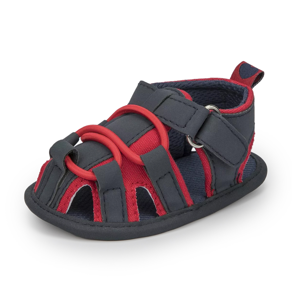Sandales d'été pour bébé garçon et fille, chaussures de plage, en coton, plates, antidérapantes, semelle souple, pour les premiers pas de bébé de 0 à 18 mois: black red / 13-18 mois