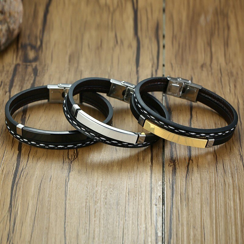 Zwart Lederen Armband Voor Mannen Vrouw Hand Charm Sieraden Multi-layer Handgemaakte Cadeau Voor Cool Jongens Mannelijke Gentleman Hem