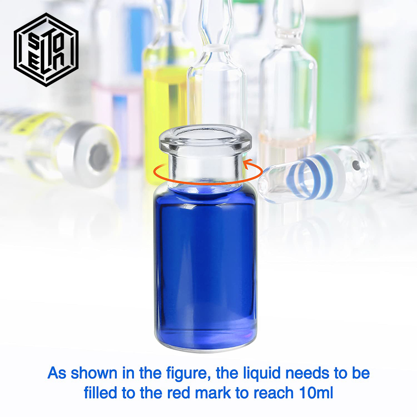 100- pack 10ml injektionsflaskor i genomskinligt glas för injektion, gummipropp och snäpplock för laboratorieprover