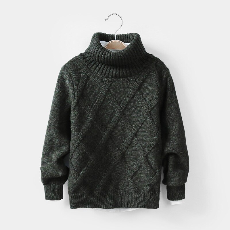 Suéter de cuello alto para niños, cárdigan de manga larga, cálido, uniforme escolar, invierno,: Green / 8