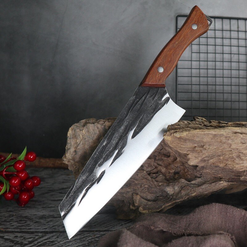 8Inch Forged Chef Knife Japanese Knife Santoku Chopping Slicing Chef Knives High Carbon Stainless Steel Meat Cleaver for Kitchen