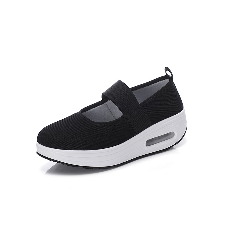 Minika Women Toning Shoes Height Increasing Fitness Swing Shoes Female Platform Hook & Loop Slimming Shoes Air Sports Sneakers: Black / 5
