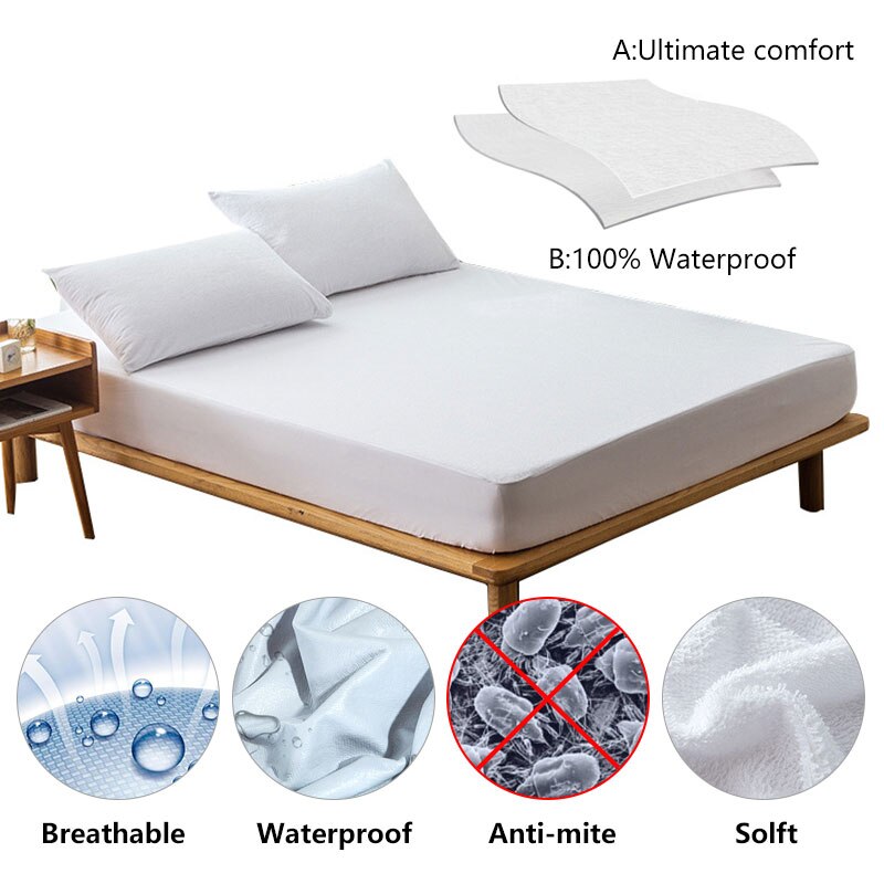 1Pc Waterdichte Matrashoes Effen Kleur Badstof Waterdicht Laken Witte Sprei Pad Protector Sprei