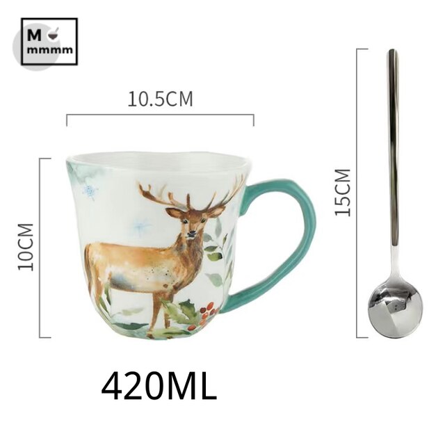 Keramik Becher Mit Untertassen Set Bts Tasse Original Frühstück Tassen Espresso Tasse Wald Tiere Tassen Kaffee Tassen Set Mit Dessert platte: M-420ML with spoon