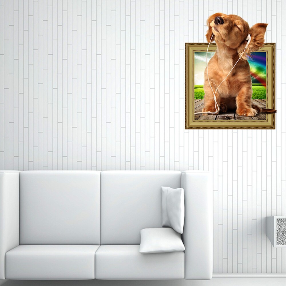 40x50cm 3D Dog Wall Sticker Removable 3D Hole Puppy Wall Decals Living Room Bedroom Decor