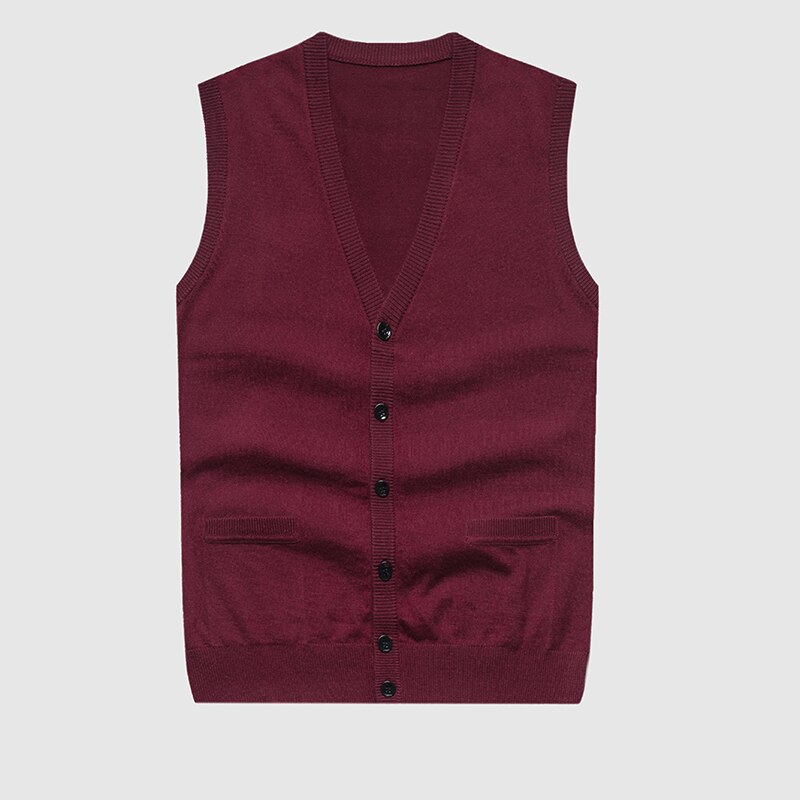 Cardigan sans manches en laine tricotée pour homme, couleur unie, simple boutonnage, gilet en cachemire