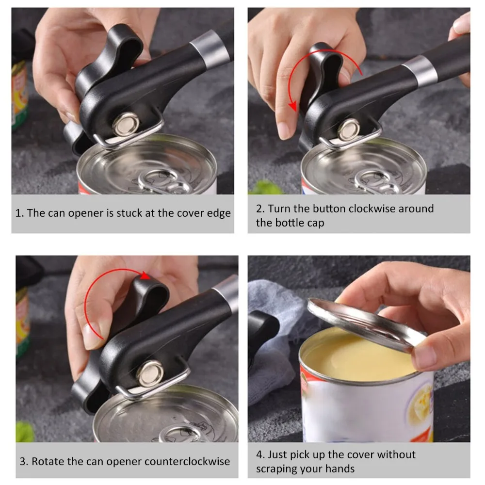 Multifunctionele blikopener Handheld roestvrijstalen blikopener Mes Veilige zijgesneden blikopener Gladde rand Gadgets Keukengereedschap