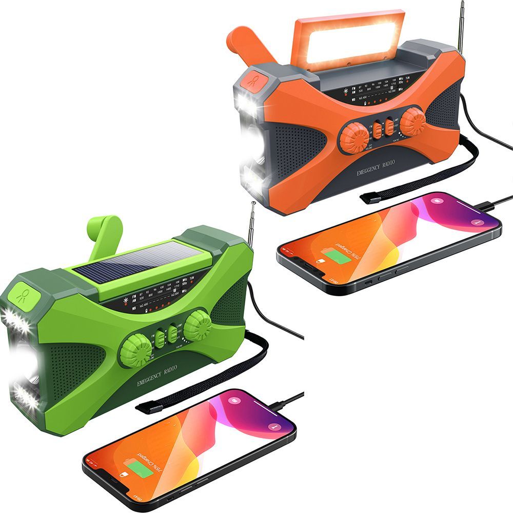 Portable Radio Hand Crank 3-in-1 Reading Lamp Flashlight Solar Charging AM FM NOAA Emergency 10000mAh Power Bank for Cell Phone