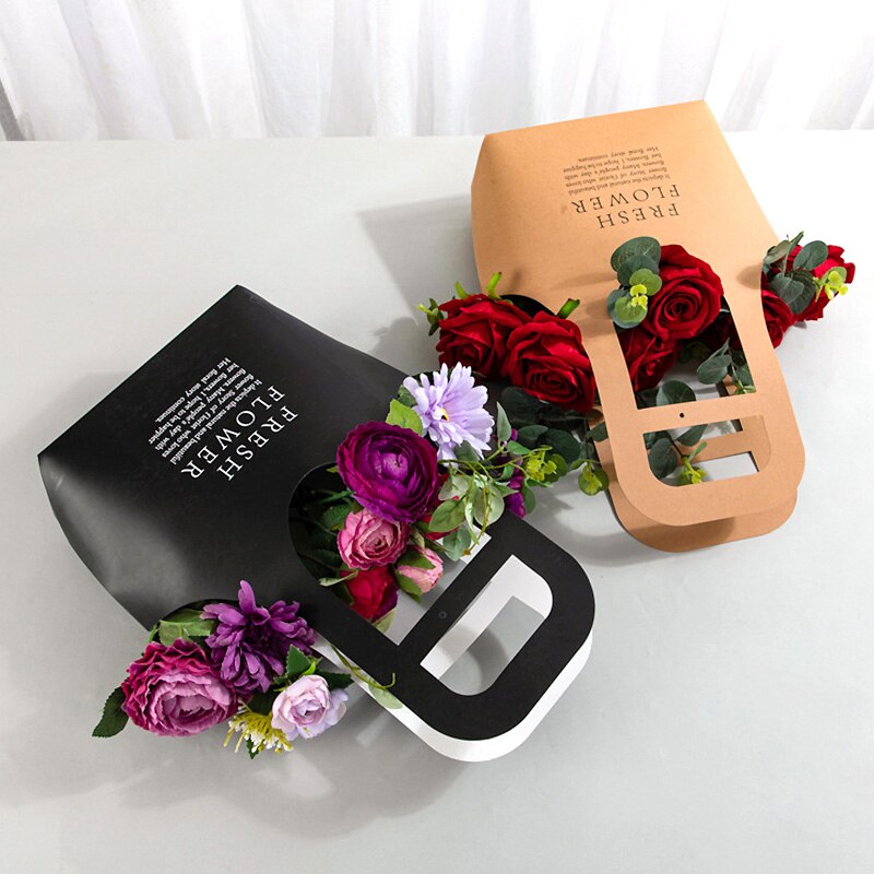 Przenośne składane pudełko na kwiaty wodoodporne papierowe torby robić pakowania kwiaciarnia świeży kwiat torba z uchwytem ręcznie robiony bukiet kosz prezent ślubny