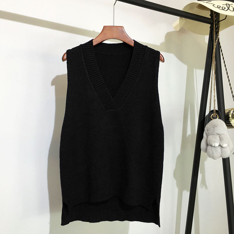 Chaleco tejido cuello pico para mujer, suéter coreano salvaje suelto, sin mangas, novedad de otoño e invierno