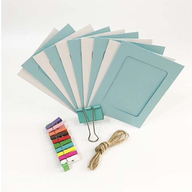 10 Pcs Combinatie Papier Fotolijst Met Clips En 2 M Touw 6 Inch Foto Muur Opknoping Foto Diy Thuis decoratie Fotoalbum: Blue