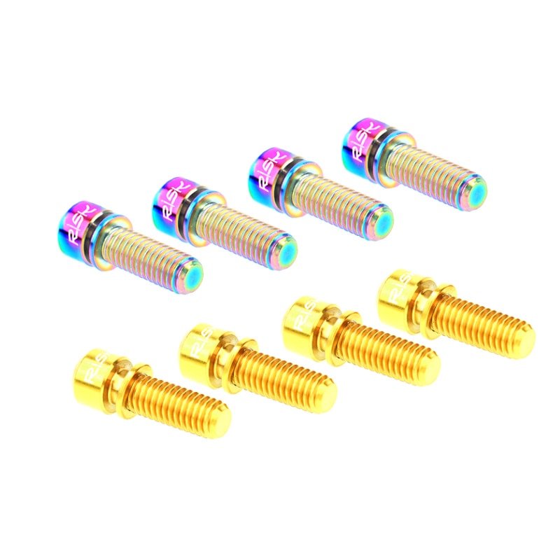 RISK 4pcs M6x18mm M6x20mm Titanium Alloy Mountain Bike Disc Brake Fixing Bolts Screws With Washer for MTB Bicycle