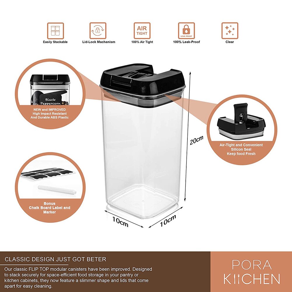 Ensemble de 6 récipients hermétiques pour aliments, contenant en plastique pour aliments, pots de cuisine scellés pour multi-céréales, boîtes de conserve pour céréales en vrac