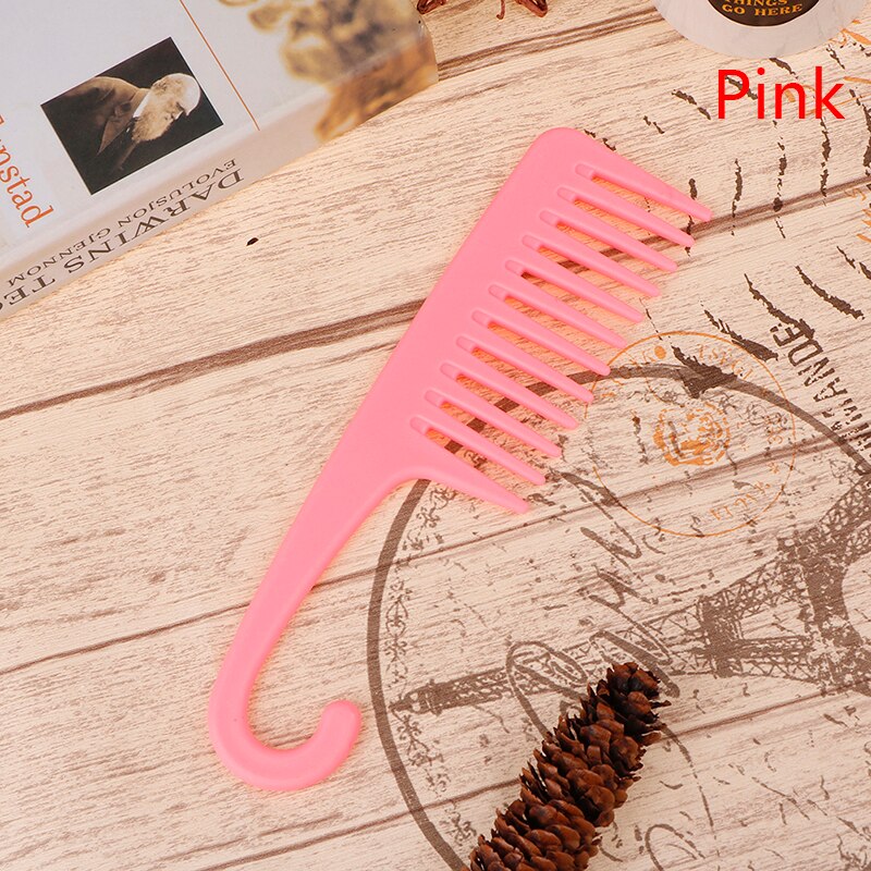 Peines grandes de diente ancho con mango de gancho para desenredar, reducir la pérdida de cabello, peine, peluquería: Rosa