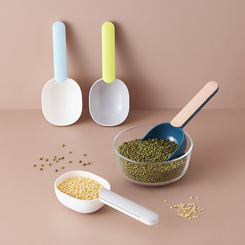 Multi-Function Scoop Rice Spoon Kitchen Rice Shovel Flour Spoon Coarse Grains with Clip Spoon 2 in1 Large Capacity Sealing Spoon