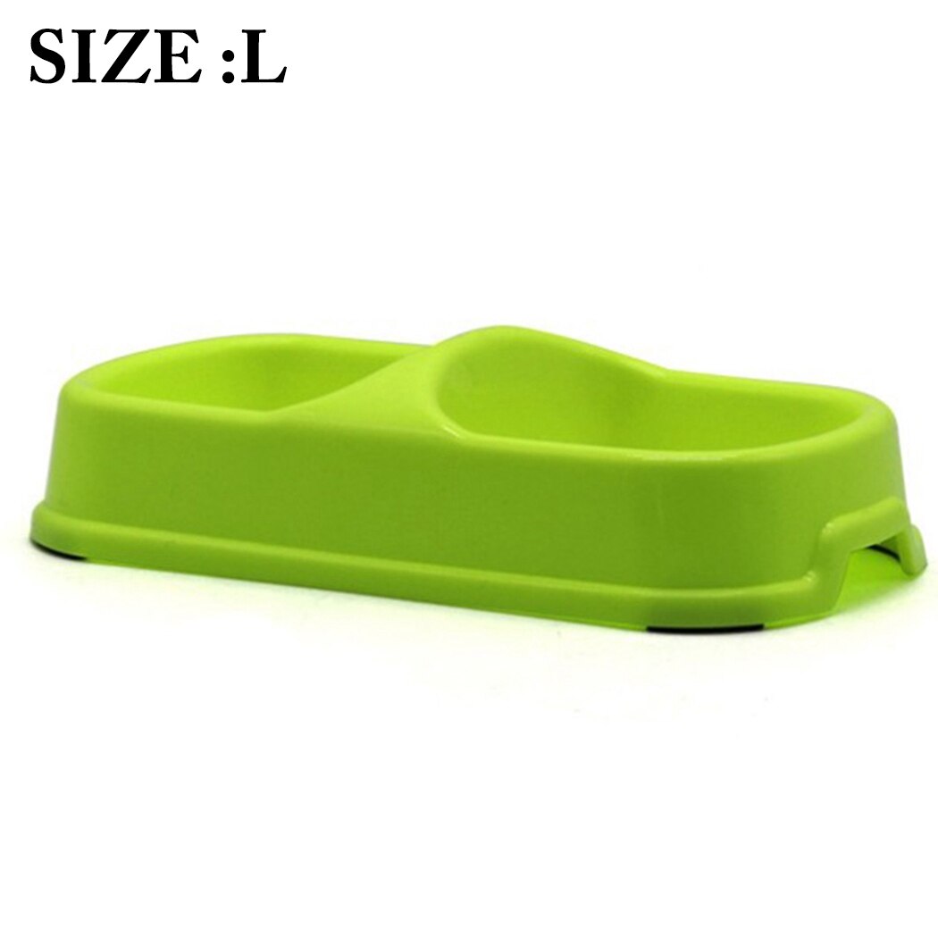 1PCS Pet Bowl Anti-skid Double-bowl Pet Food Bowl Pet Feeder Bowl PP Plastic Cat Bowl Non-slip Pet Feeders for Cats: L green