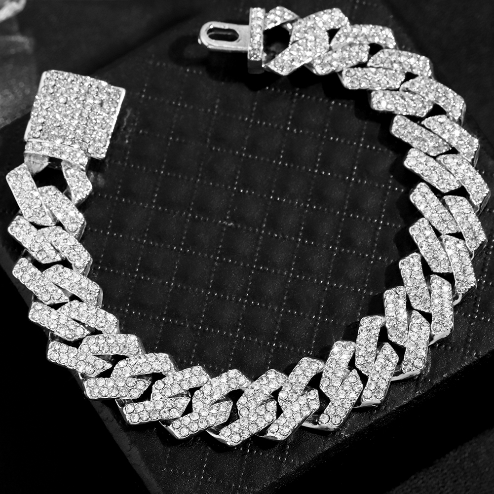 Mode Bling Verharde Rhinestone Prong Cubaanse Ketting Armband Voor Vrouwen Mannen Hip Hop Iced Out Chunky Link Chain Armbanden sieraden