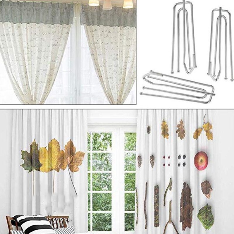 100 stk/parti gardin teip krok Brann gaffel krok gardin tilbehør gardin klut ringe klemme spor 4 stifter klype plisse krok klips